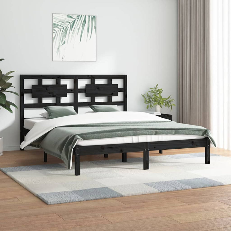 Bedframe Massief Grenenhout 200 x 200 cm Zwart