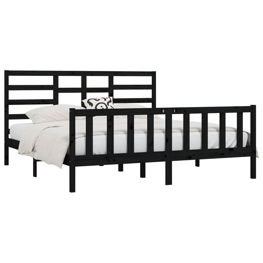 Bedframe Massief Grenenhout 200 x 200 cm Zwart