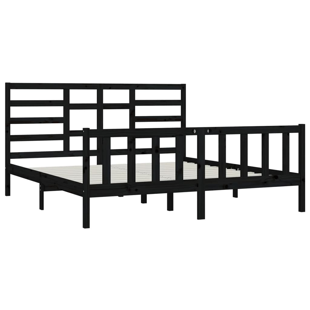 Bedframe Massief Grenenhout 200 x 200 cm Zwart