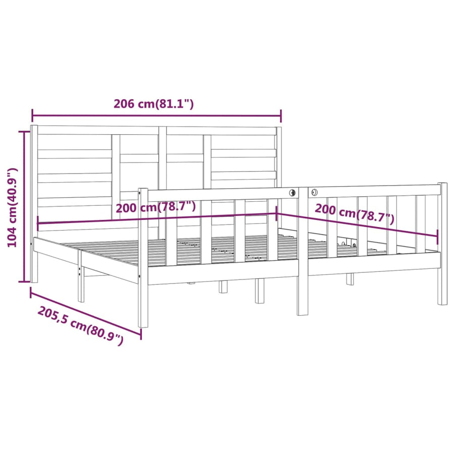 Bedframe Massief Grenenhout 200 x 200 cm Zwart