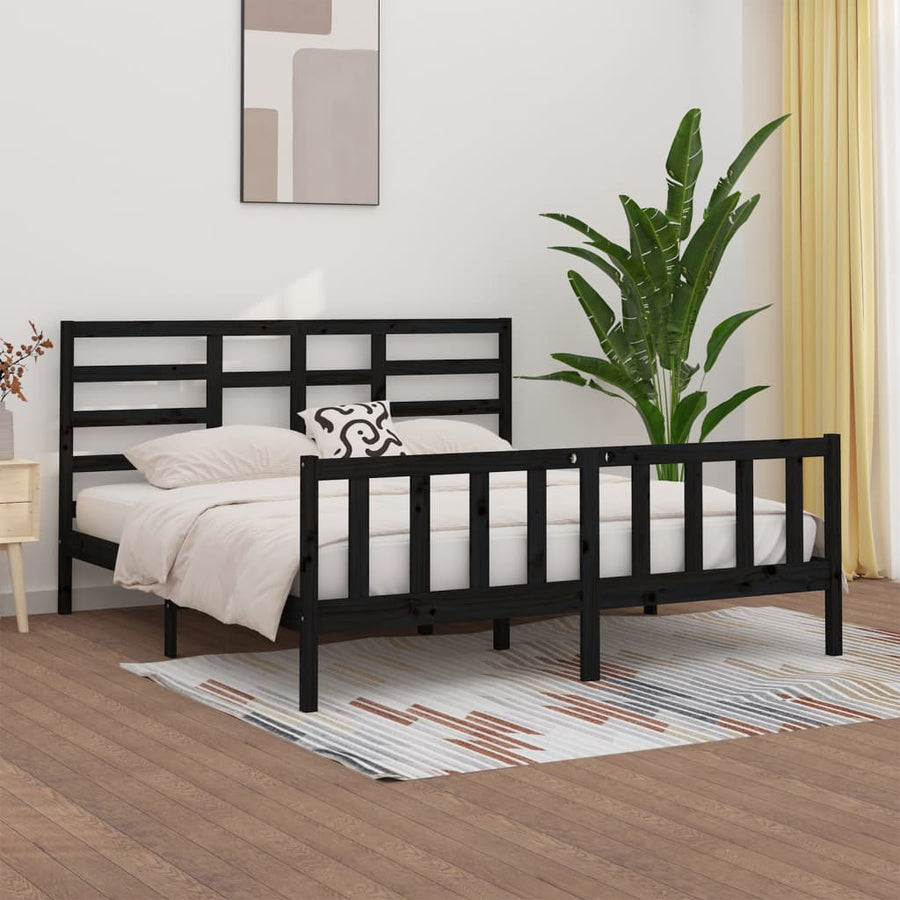 Bedframe Massief Grenenhout 200 x 200 cm Zwart