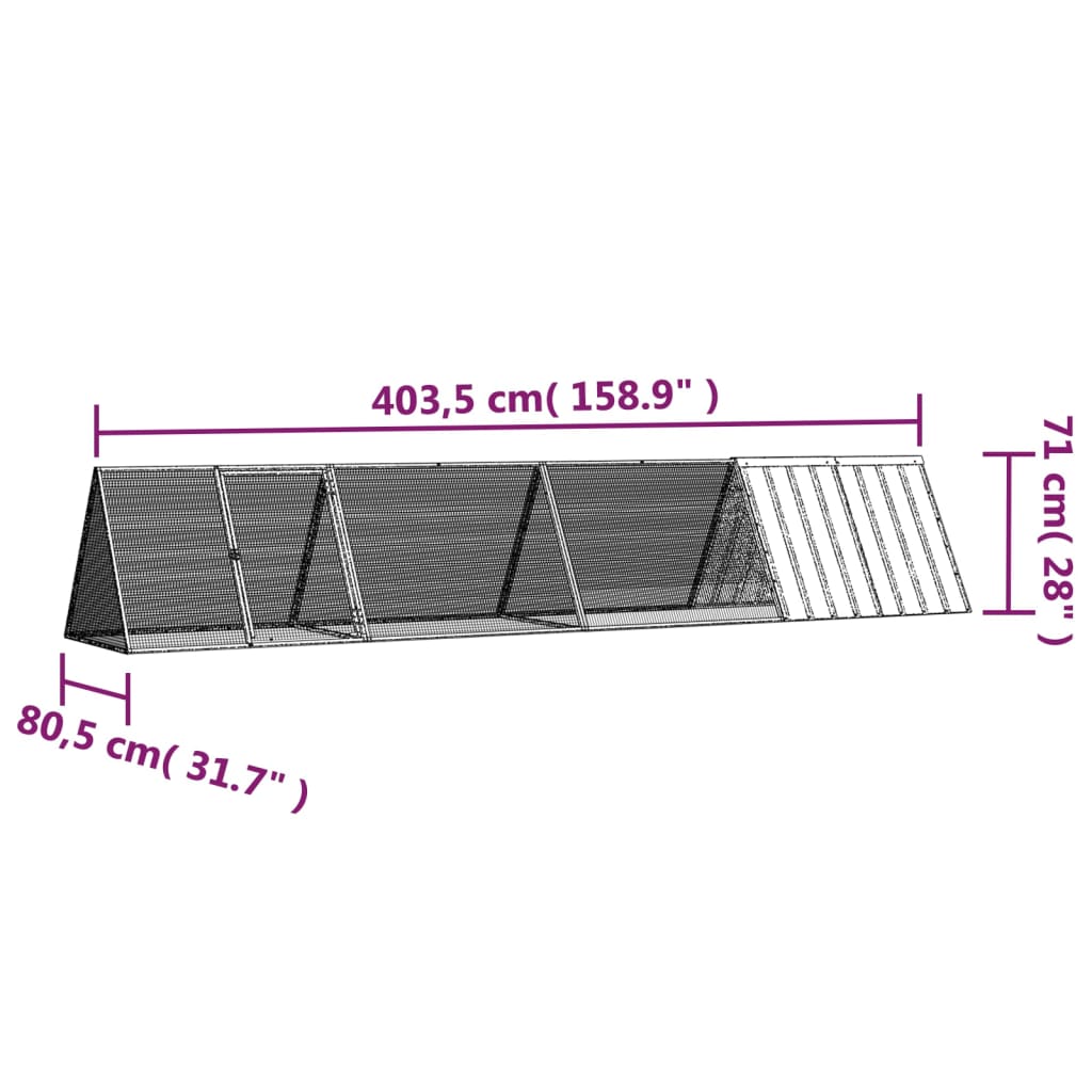 Konijnenhok 403,5x80,5x71 cm gegalvaniseerd staal grijs