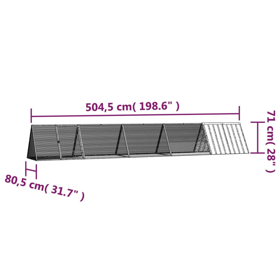 Konijnenhok 504,5x80,5x71 cm gegalvaniseerd staal grijs