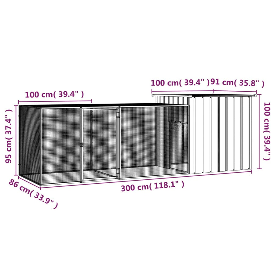 Kippenhok Gegalvaniseerd Staal Kleurig 300 x 91 x 100 cm