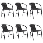 Tuinstoelen 6 st kunststof poly rattan staal zwart