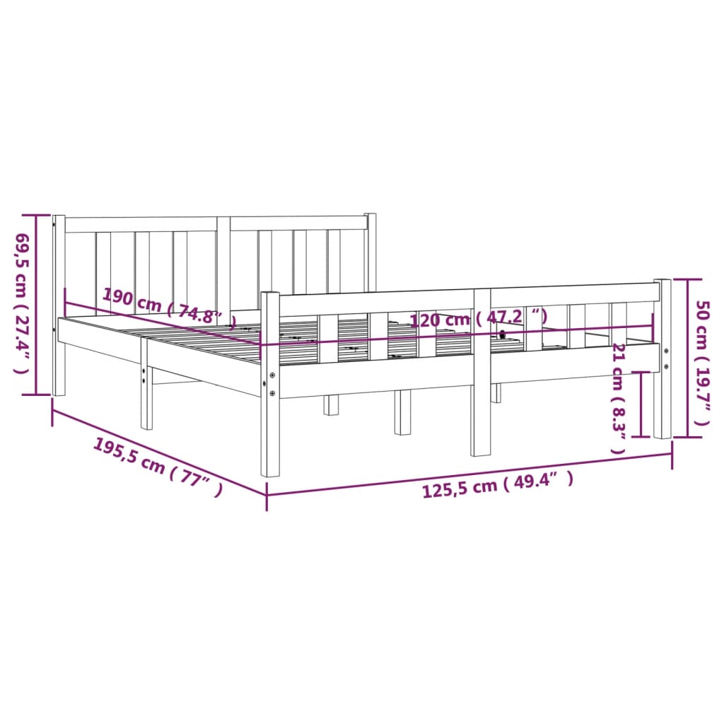 Bedframe Massief Hout Small Double 120 x 190 cm Naturel