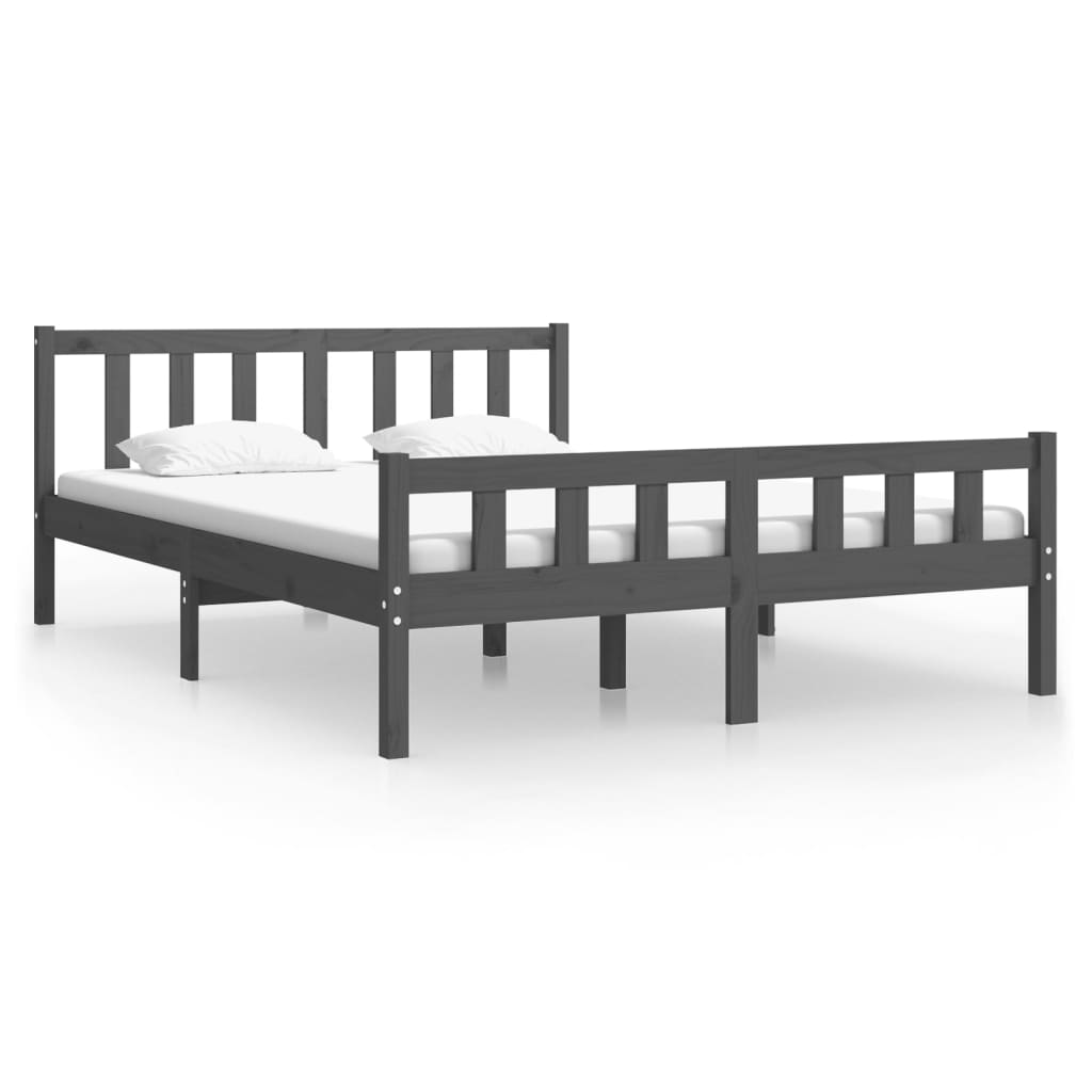 Bedframe Massief Hout 140 x 190 cm Grijs