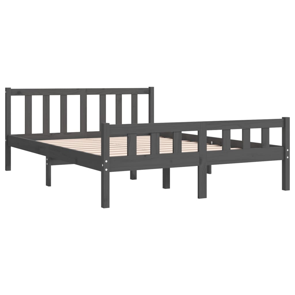 Bedframe Massief Hout 140 x 190 cm Grijs