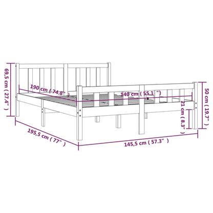 Bedframe Massief Hout 140 x 190 cm Grijs