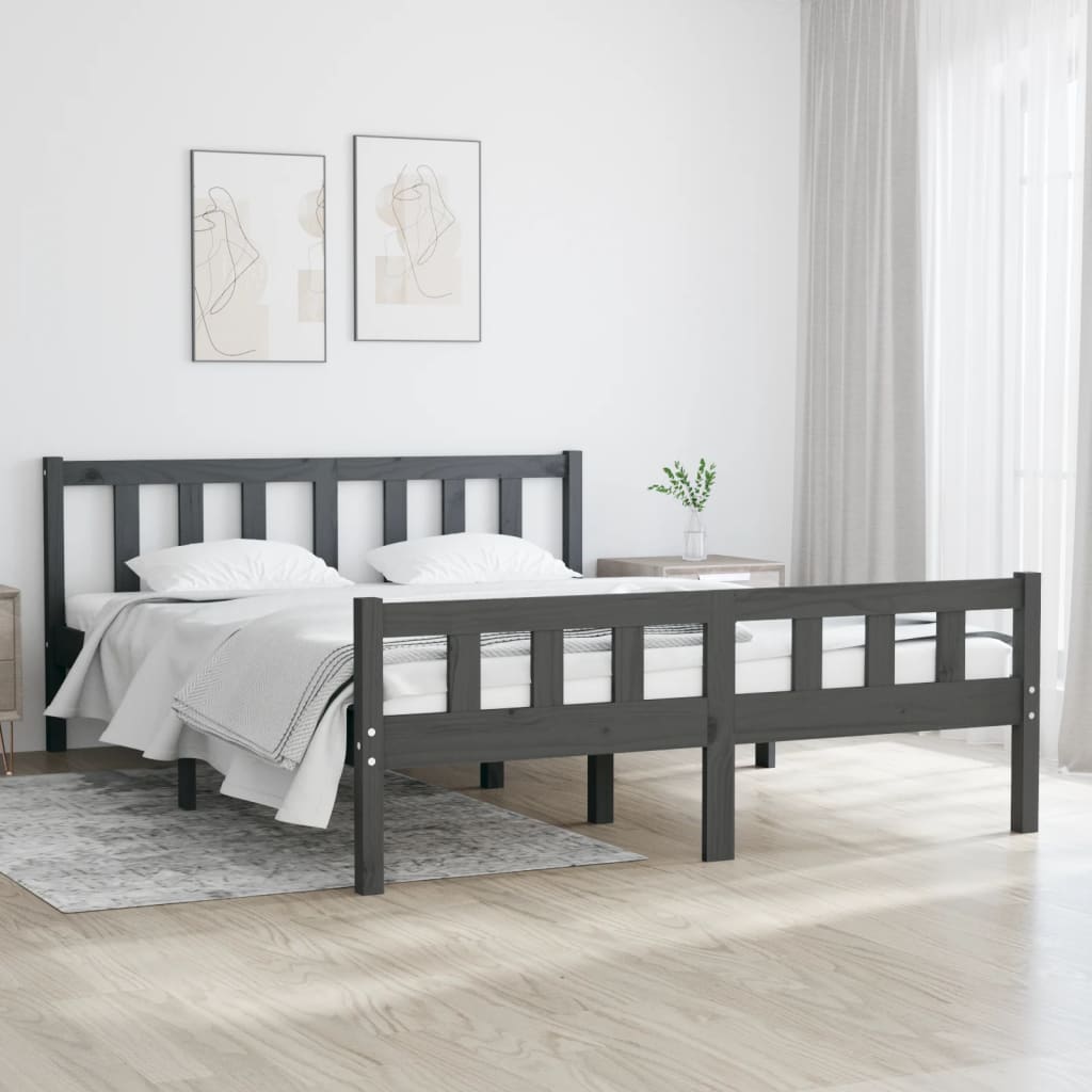 Bedframe Massief Hout 140 x 190 cm Grijs