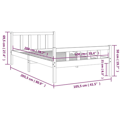 Bedframe Massief Hout 100 x 200 cm Grijs
