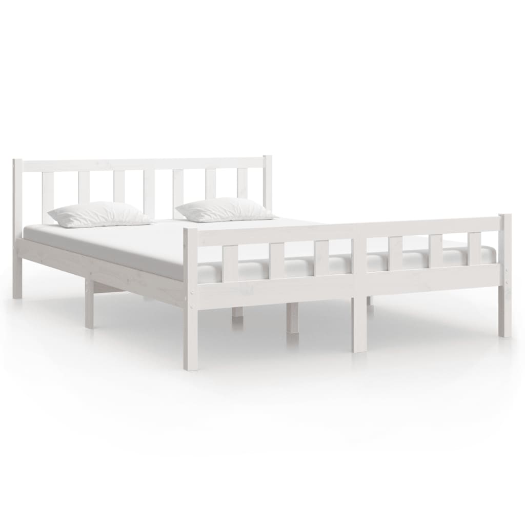 Bedframe Massief Hout King Size 150 x 200 cm Wit