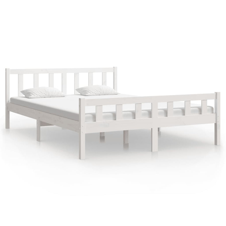 Bedframe Massief Hout King Size 150 x 200 cm Wit