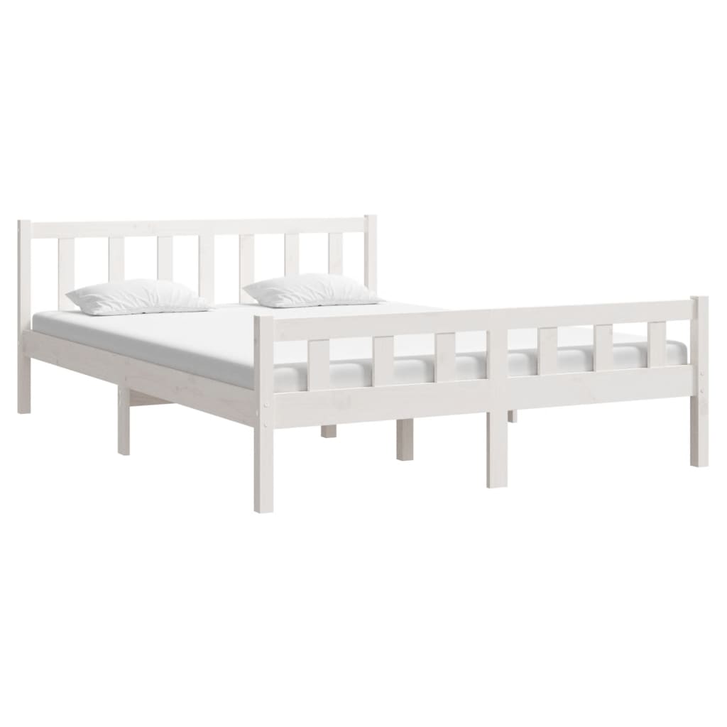 Bedframe Massief Hout King Size 150 x 200 cm Wit