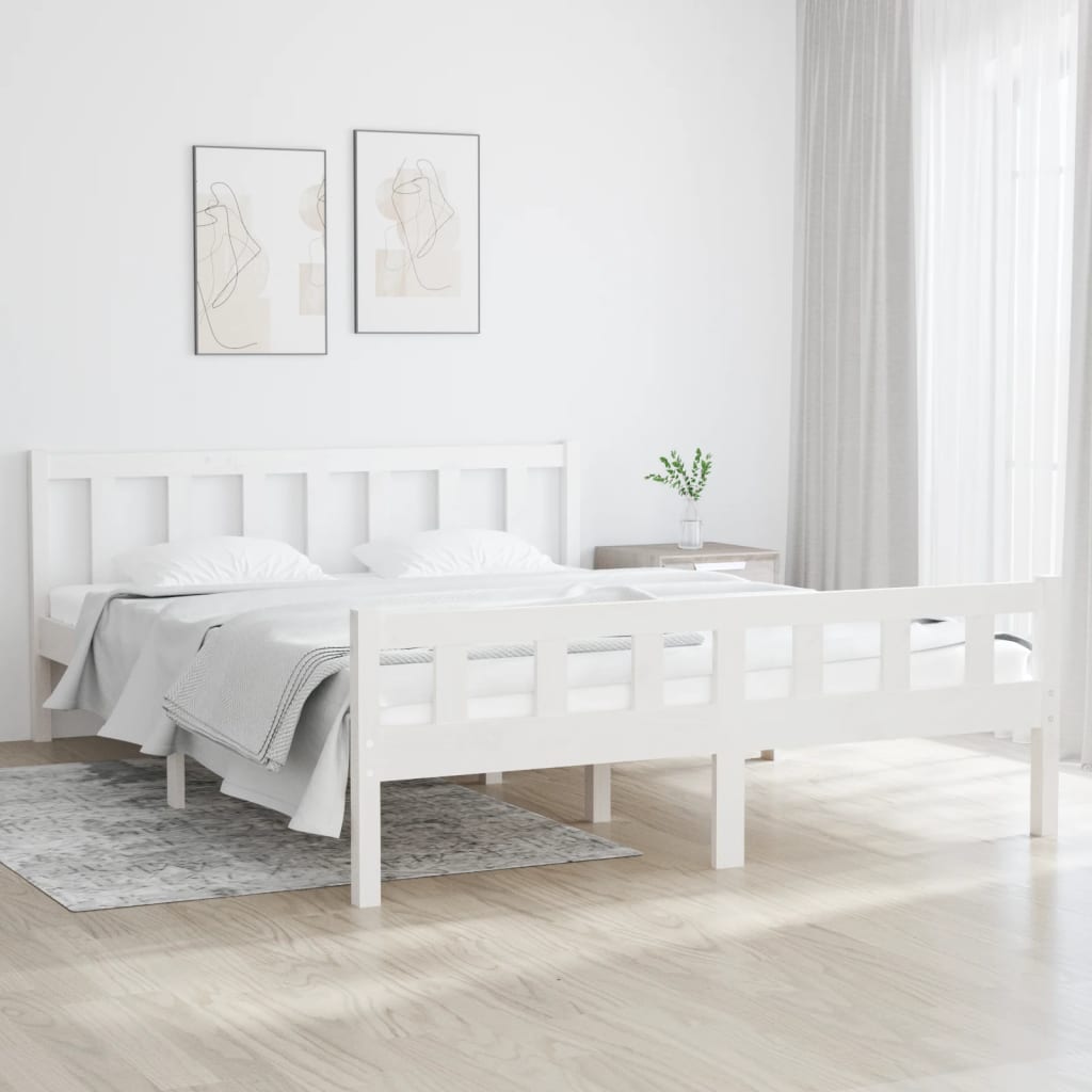 Bedframe Massief Hout King Size 150 x 200 cm Wit