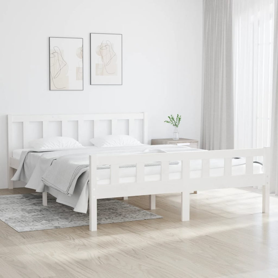 Bedframe Massief Hout King Size 150 x 200 cm Wit