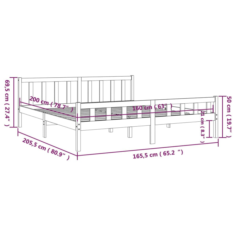 Bedframe Massief Hout 160 x 200 cm Wit