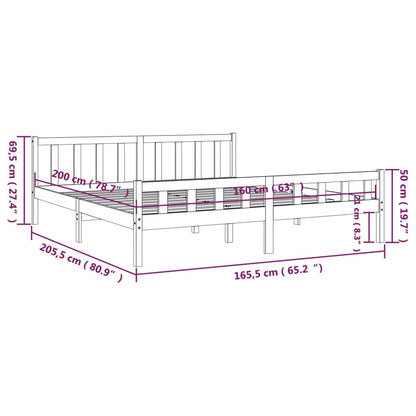 Bedframe massief hout zwart 160x200 cm