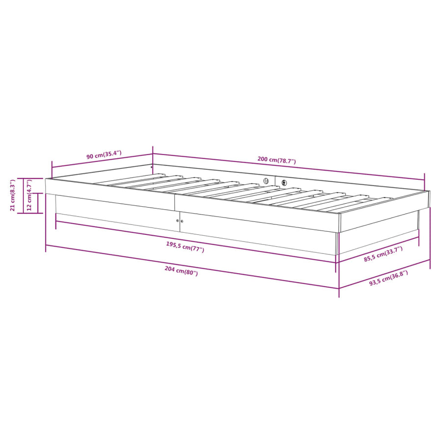Bedframe Massief Hout 90X200 Cm 90 x 200 cm Naturel