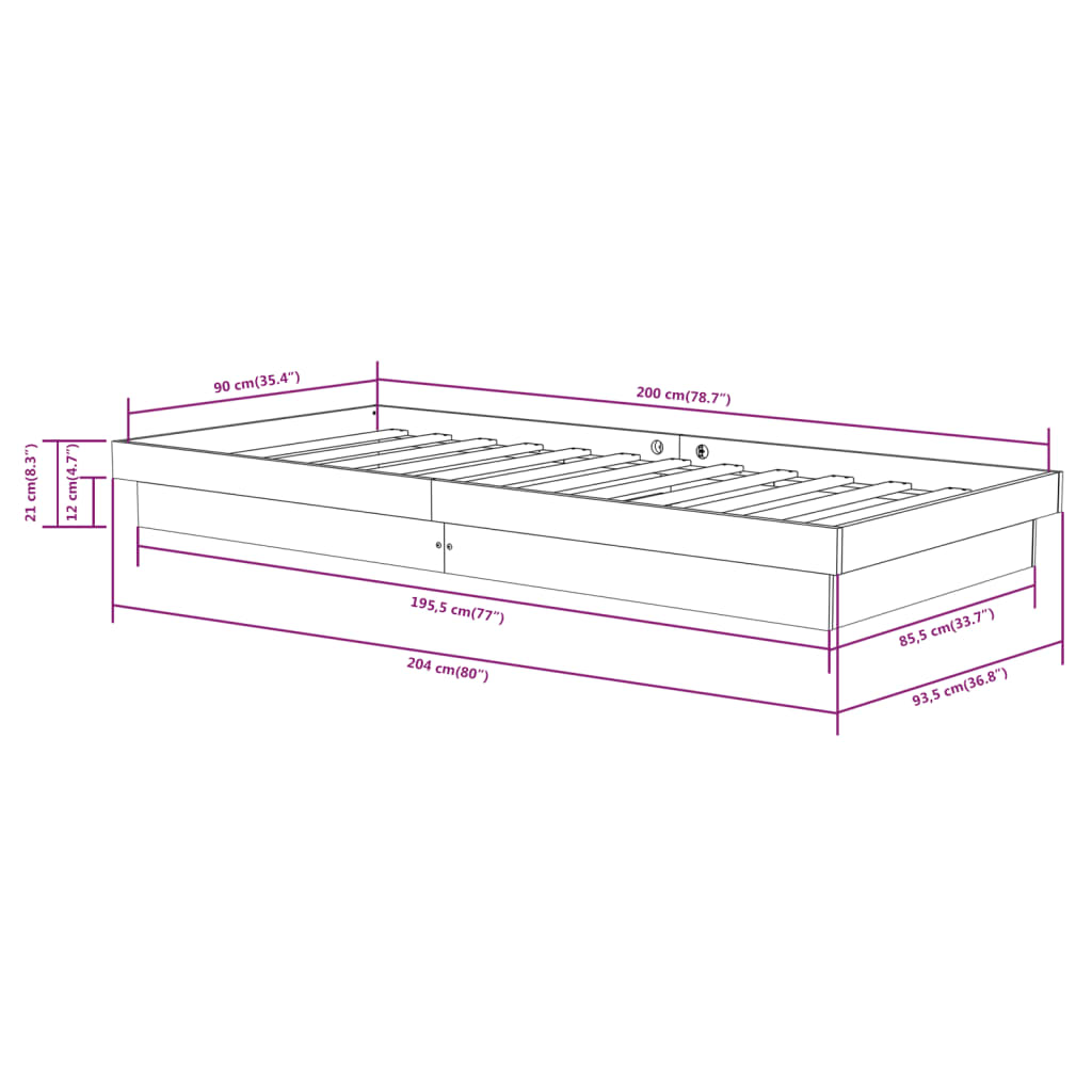 Bedframe Massief Hout 90 x 200 cm Wit