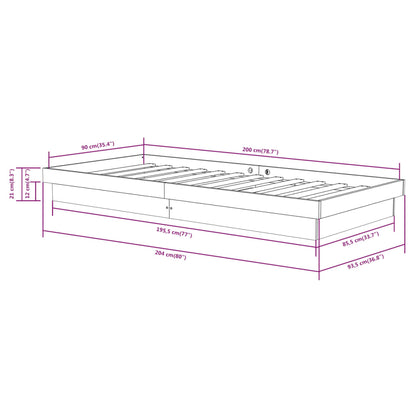Bedframe Massief Hout 90 x 200 cm Wit