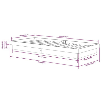 Bedframe Massief Hout Wit 100X200 Cm