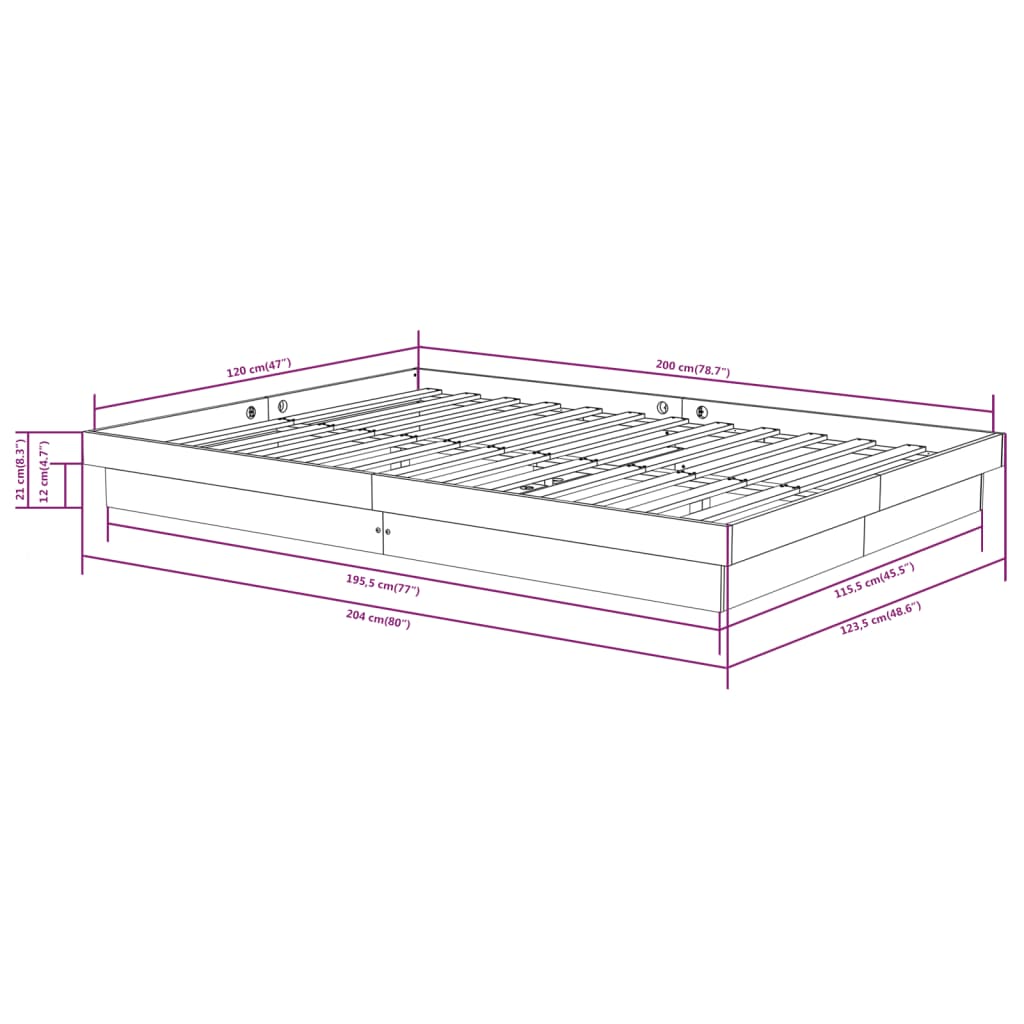 Bedframe Massief Hout 120X200 Cm