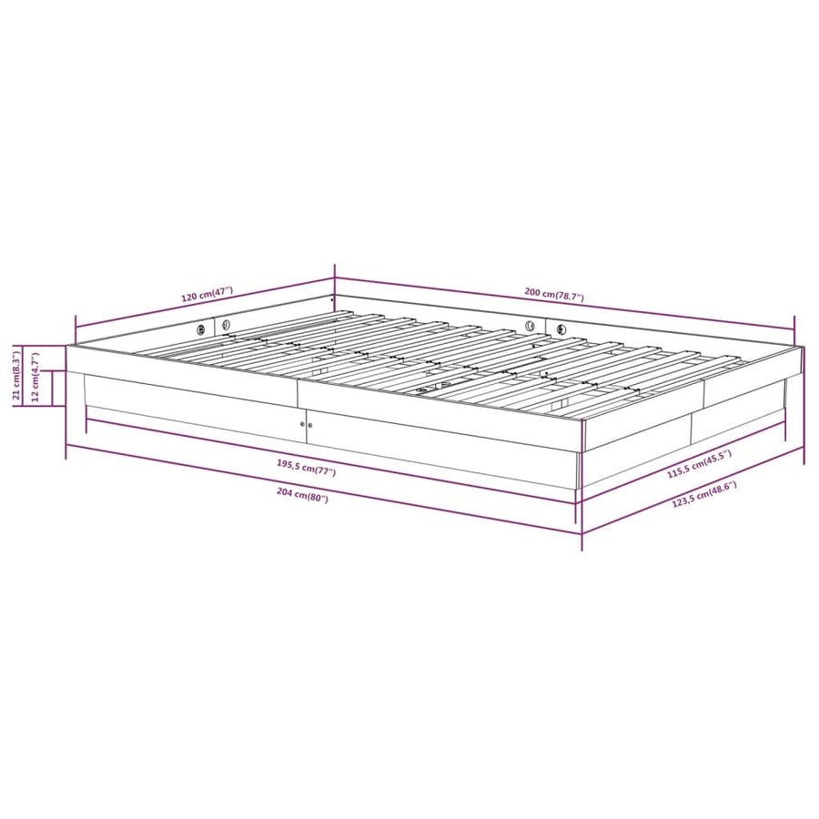 Bedframe massief hout wit 120x200 cm