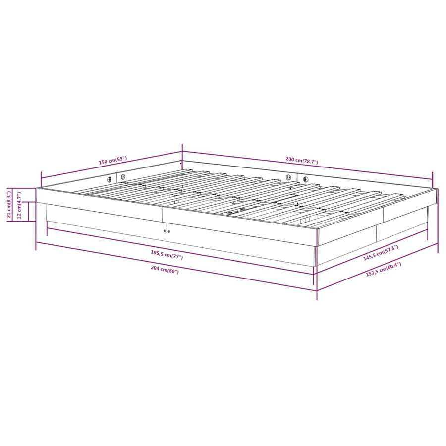 Bedframe Massief Hout 150X200 Cm King Size
