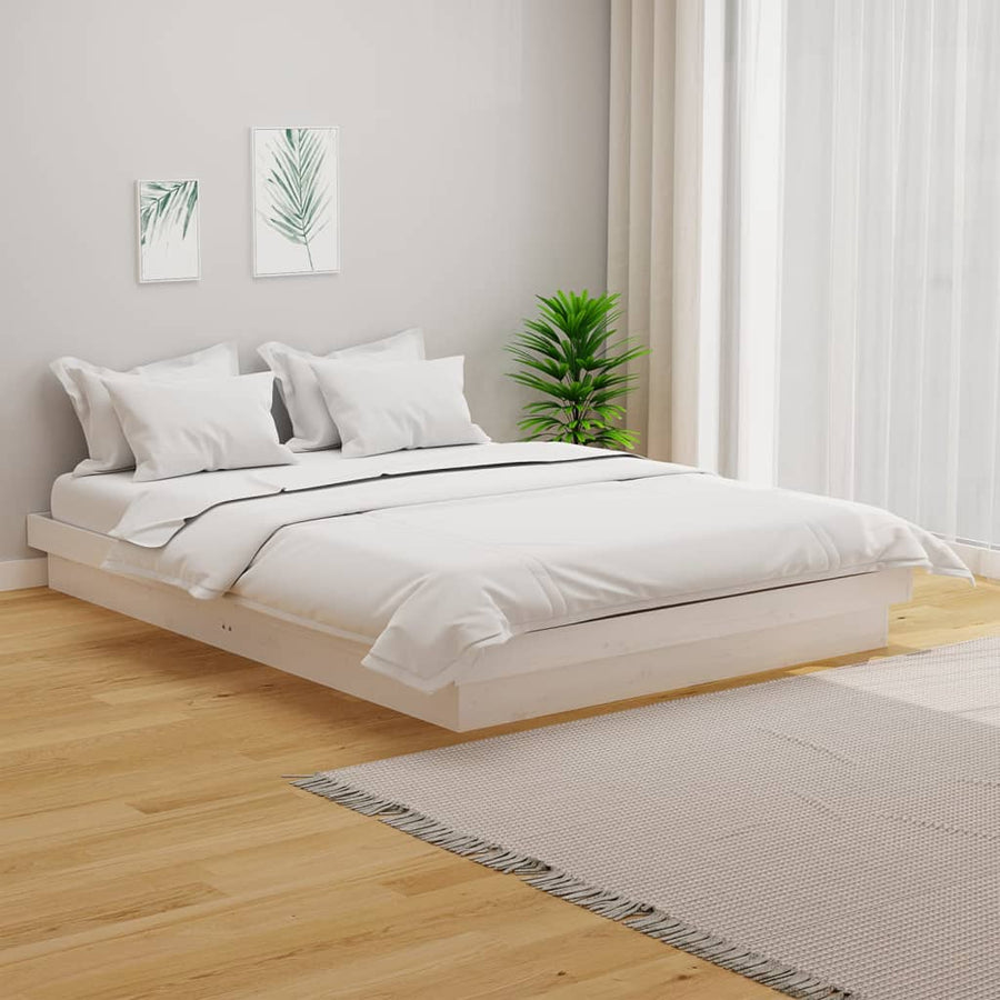 Bedframe Massief Hout Wit 150X200 Cm 5Ft King