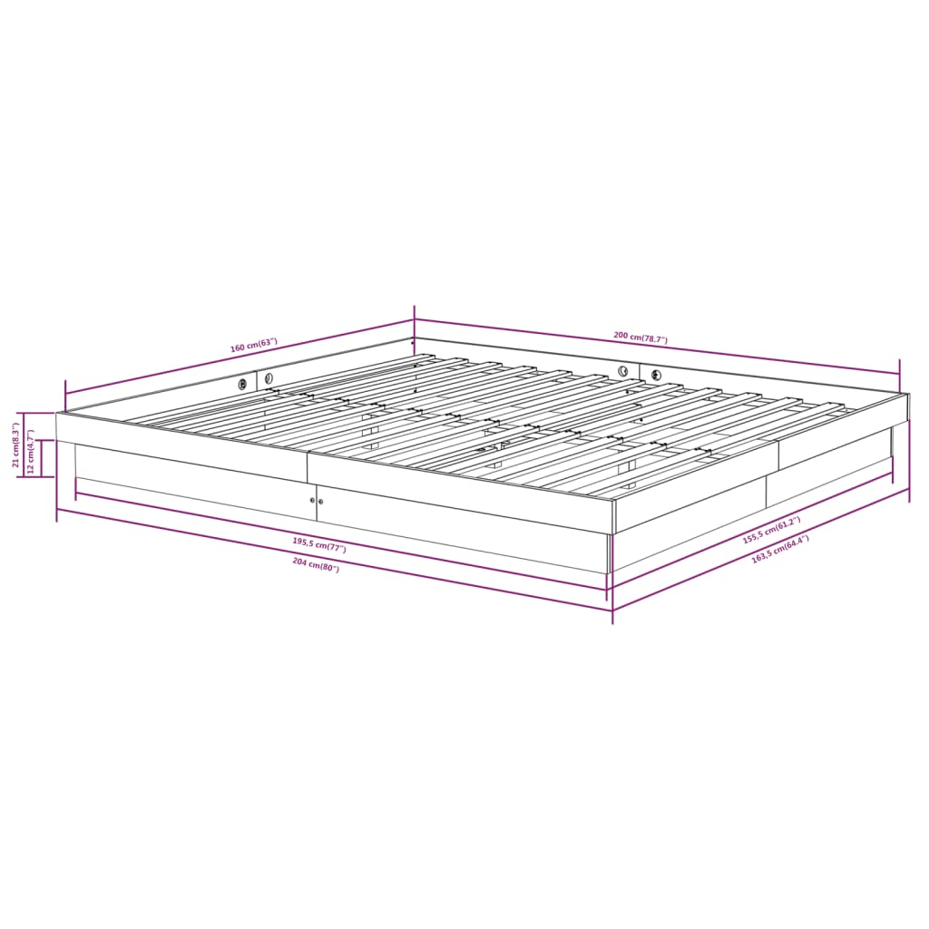 Bedframe Massief Hout 160X200 Cm 160 x 200 cm Naturel