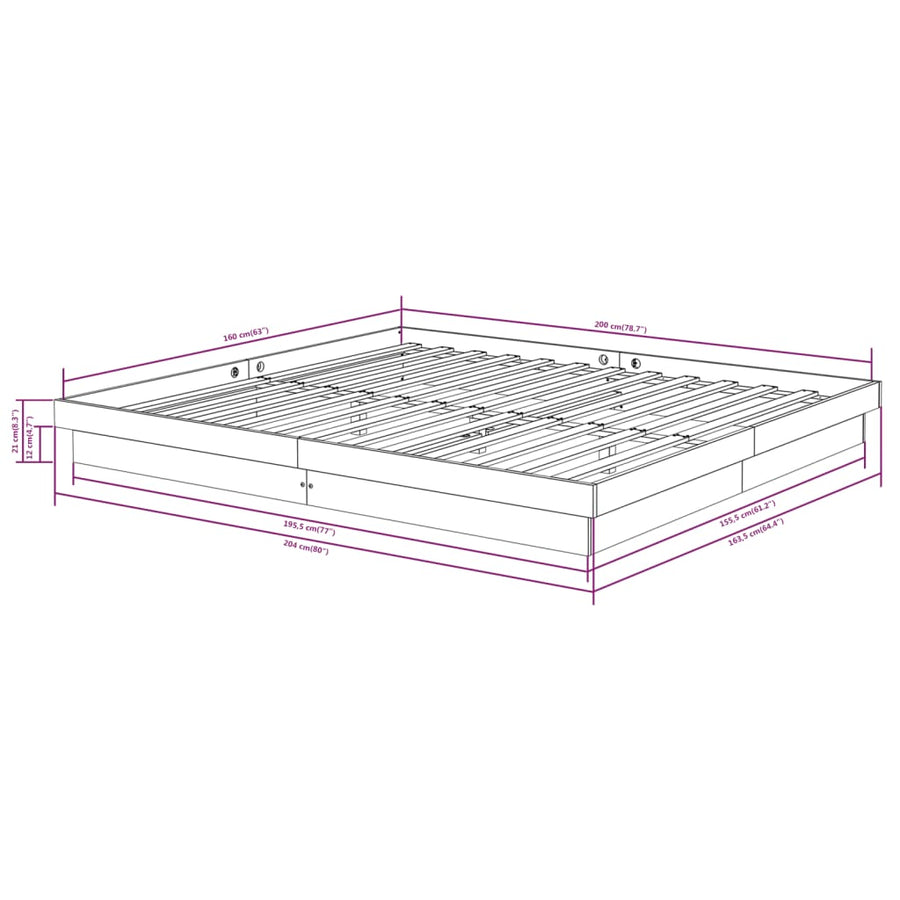 Bedframe Massief Hout 160X200 Cm 160 x 200 cm Naturel