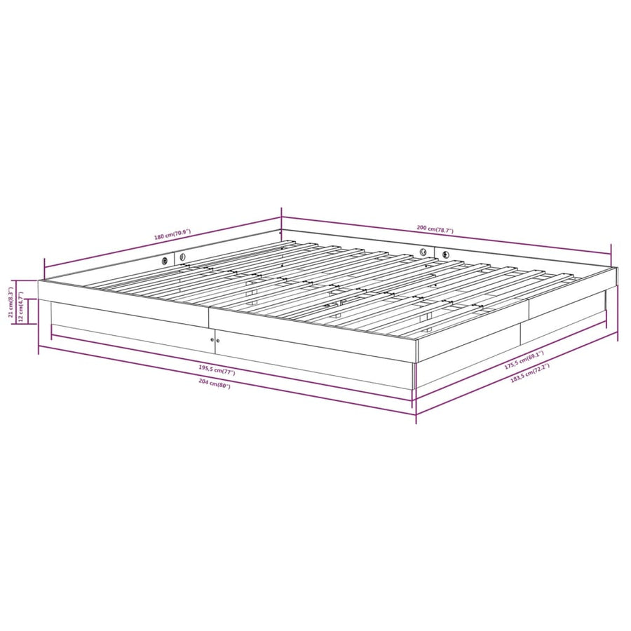 Bedframe Massief Hout 180X200 Cm Super King Size 180 x 200 cm Naturel