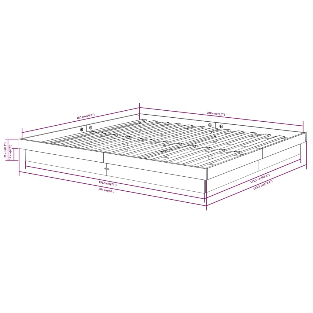 Bedframe massief hout wit 180x200 cm