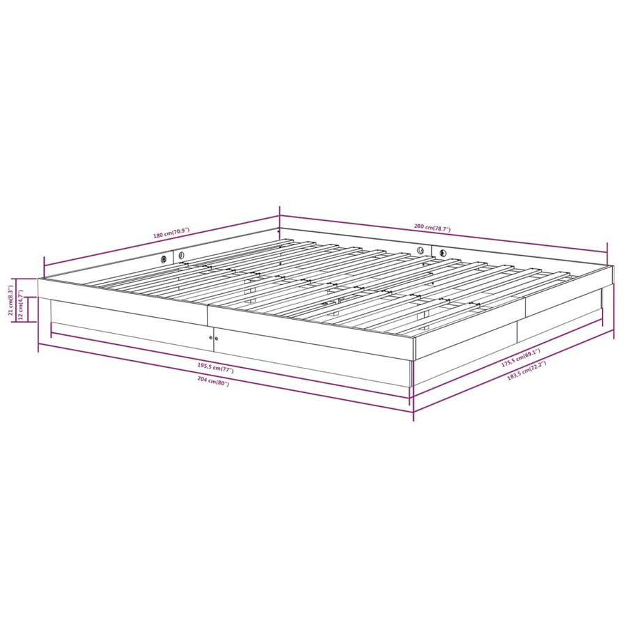 Bedframe massief hout wit 180x200 cm