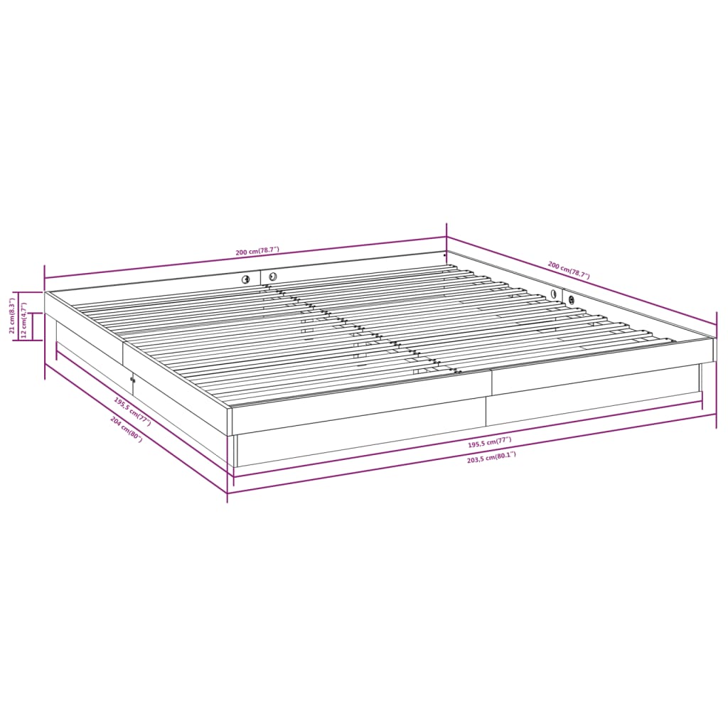 Bedframe zonder matras massief hout 200x200 cm
