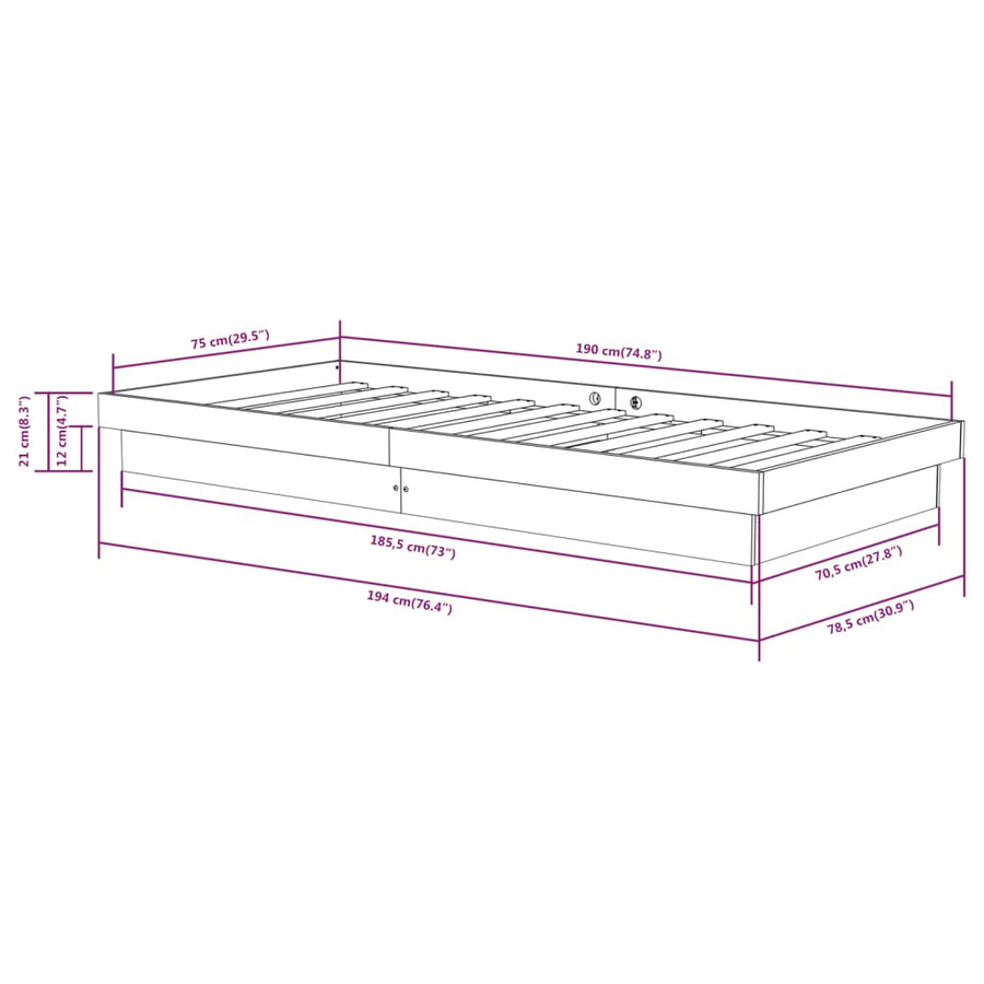 Bedframe Massief Hout 75X190 Cm Small Single
