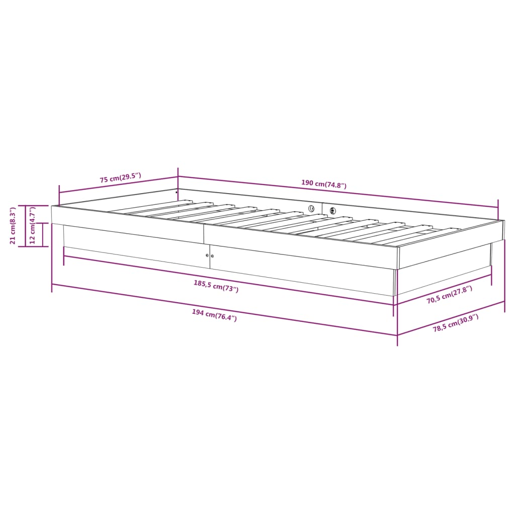 Bedframe Massief Hout Wit 75X190 Cm 2Ft6 Small Single
