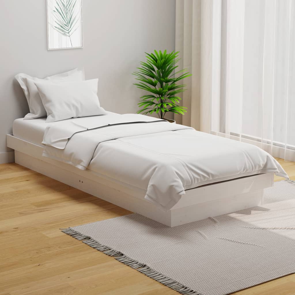 Bedframe Massief Hout Wit 75X190 Cm 2Ft6 Small Single