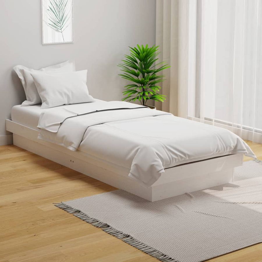 Bedframe Massief Hout Wit 75X190 Cm 2Ft6 Small Single