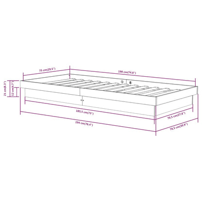 Bedframe Massief Hout Grijs 75X190 Cm 2Ft6 Small Single