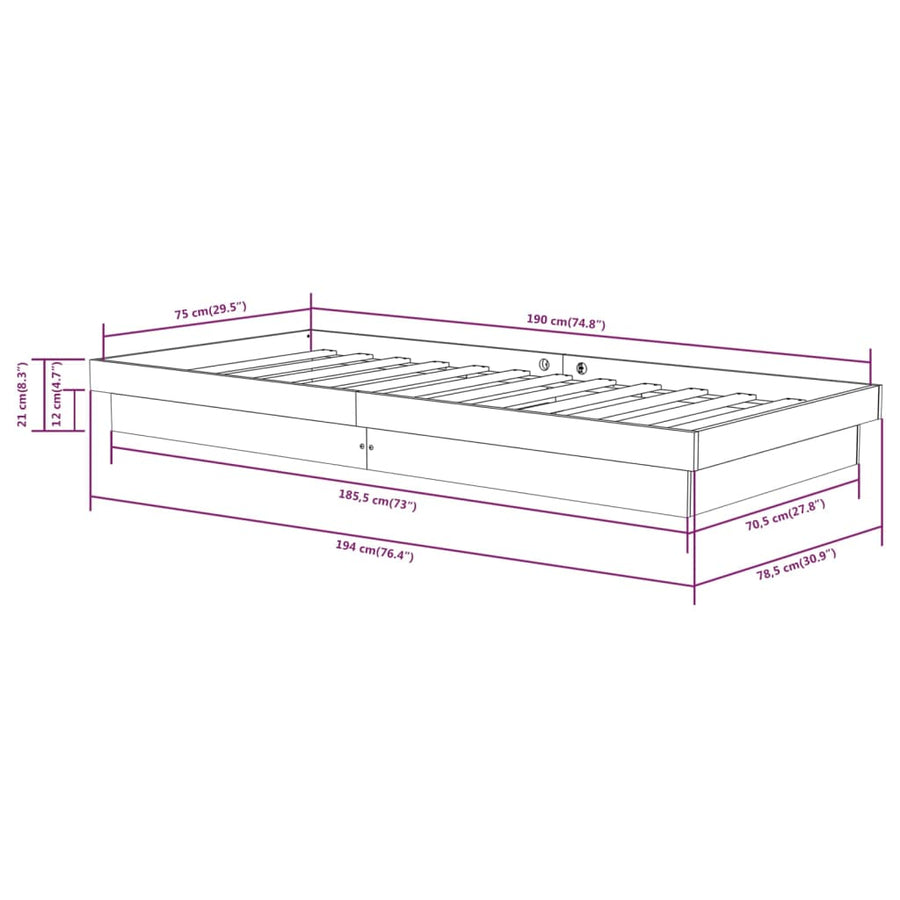 Bedframe Massief Hout Zwart 75X190 Cm 2Ft6 Small Single