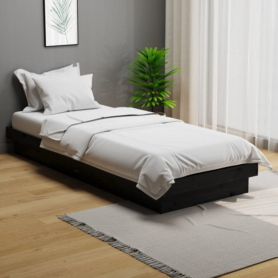 Bedframe Massief Hout Zwart 75X190 Cm 2Ft6 Small Single