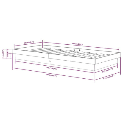 Bedframe massief hout wit 90x190 cm