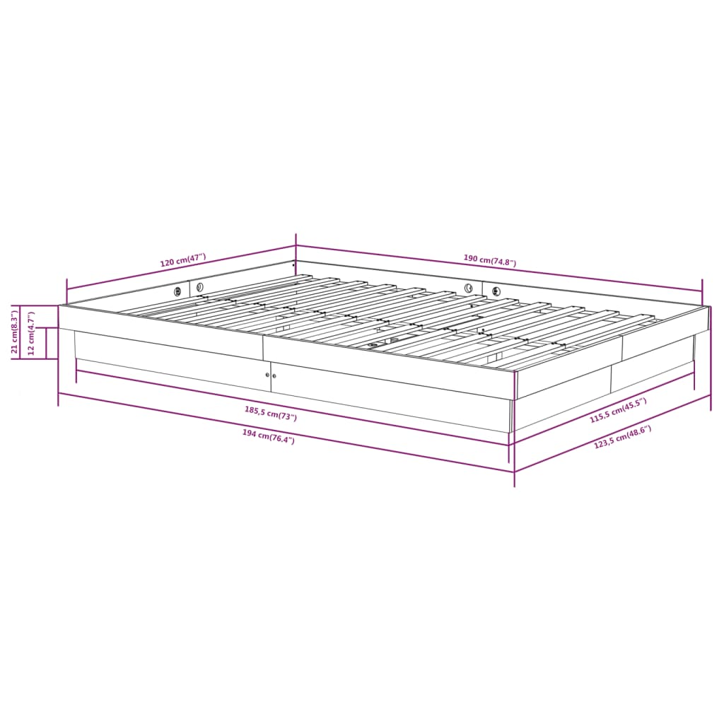 Bedframe Massief Hout Honingbruin 120X190 Cm 4Ft Small Double
