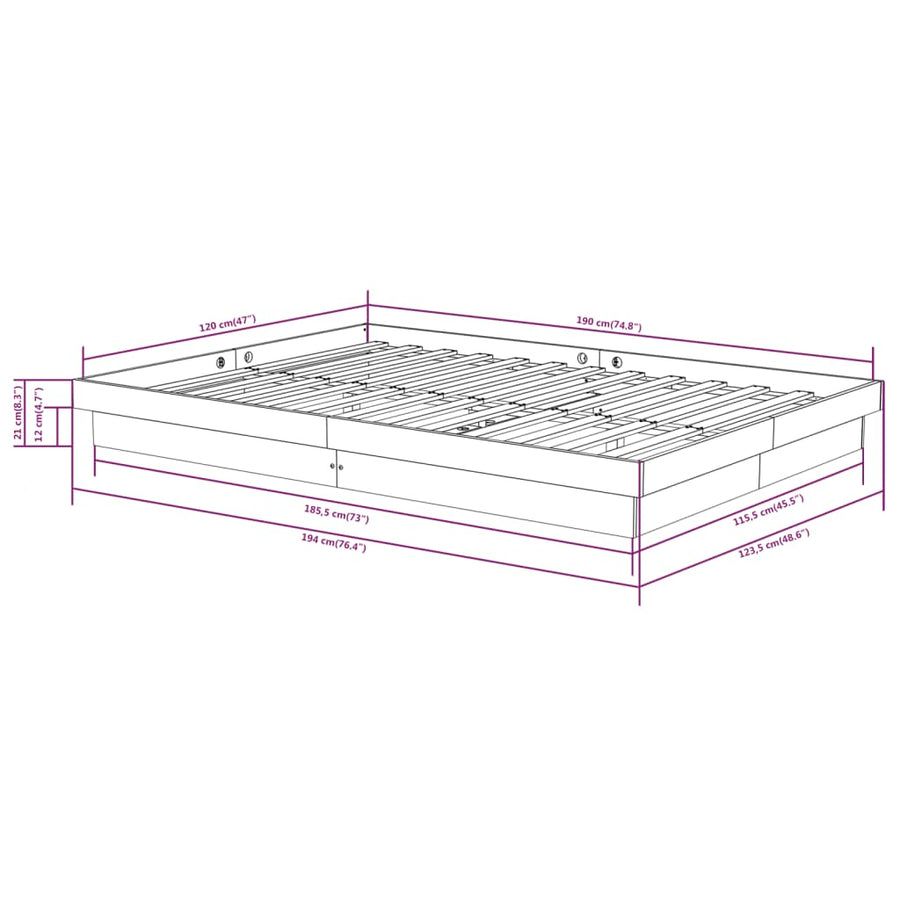 Bedframe Massief Hout Honingbruin 120X190 Cm 4Ft Small Double
