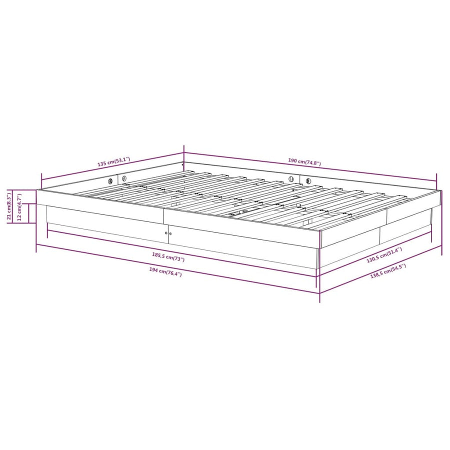 Bedframe Massief Hout Grijs 135X190 Cm 4Ft6 Double