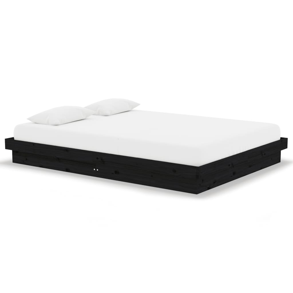 Bedframe Massief Hout Zwart 135X190 Cm 4Ft6 Double