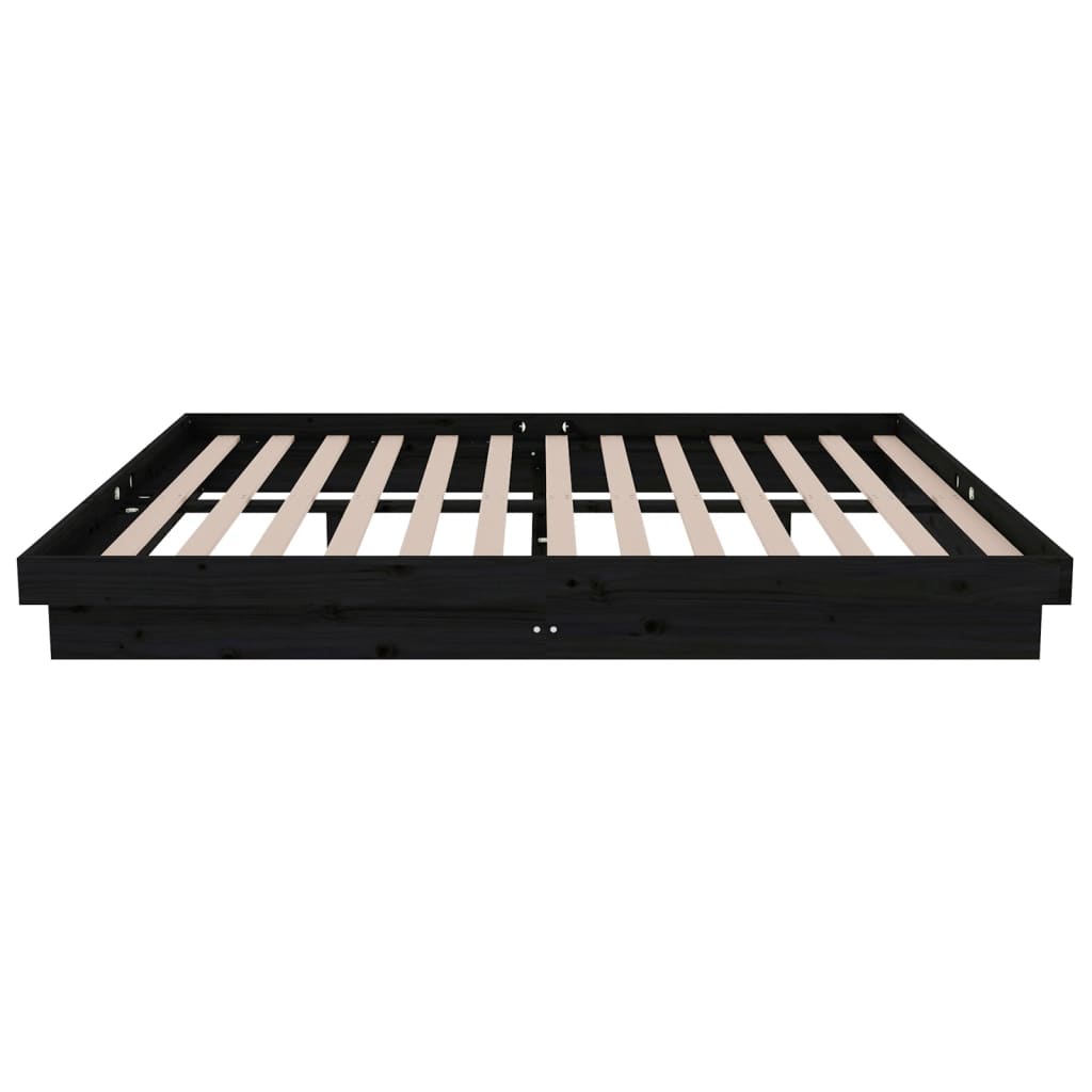Bedframe Massief Hout Zwart 135X190 Cm 4Ft6 Double