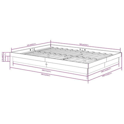Bedframe Massief Hout Zwart 135X190 Cm 4Ft6 Double